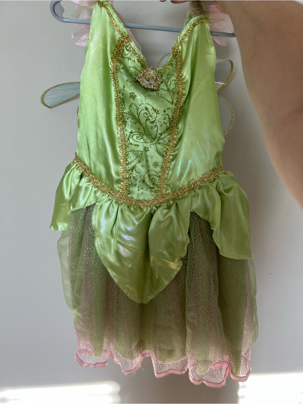 Disney Light Green tinker bell Fairy Costume Dress with Gold Trim